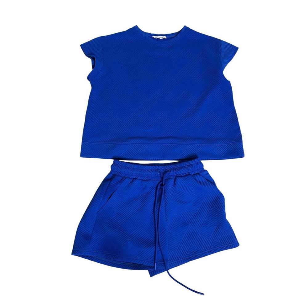 See and Be Seen Short and Top Set Small Blue Comfy Lounge Preppy Monochrome